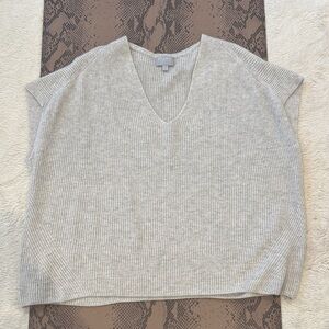 Pure Collection cashmere Light Gray Ribbed V-Neck Sweater Vest